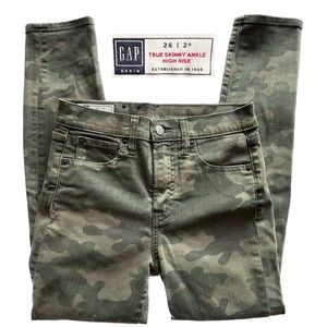 Gap True Skinny High Rise Jeans 5 Pocket Olive Camo Size 26/2R